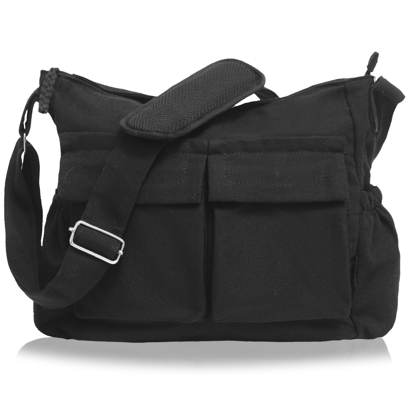 High Density Canvas Messenger Bag for Men/Women, 15 Inch Crossbody Shoulder Bag, Large Tote Bag for College/Travel/Work Daily Use（Black）