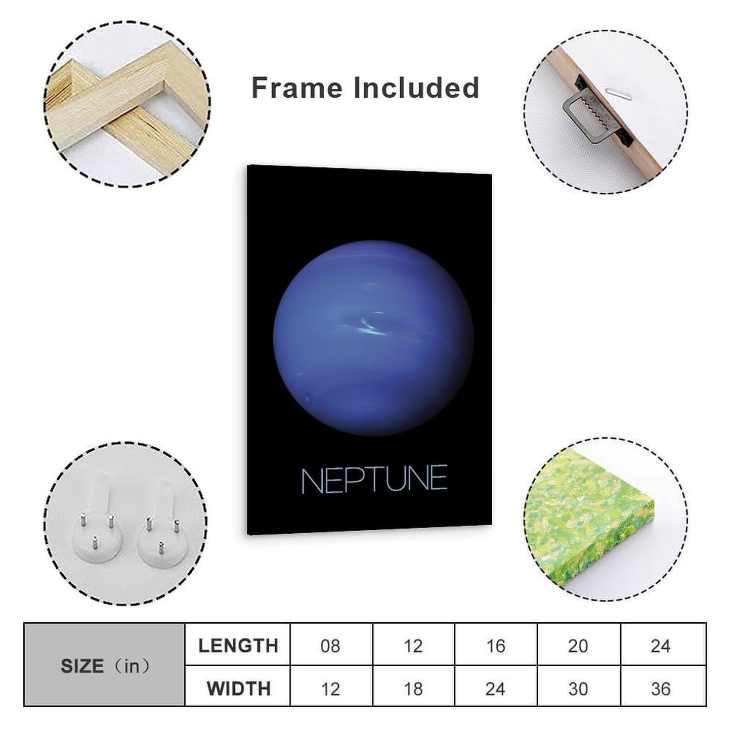 Solar System Planets Canvas Wall Art - Neptune Planet Space Poster for Kids Room Bedroom Classroom, STEM Educational Astronomy Decor, Science Gift for Boys Girls, 12x18 Inch Framed