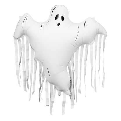 Large Ghost Balloons PartyDeco 36.6 x 33.8 Inch Large White Ghost Foil Balloon with Tassels Spooky Birthday Decoration
