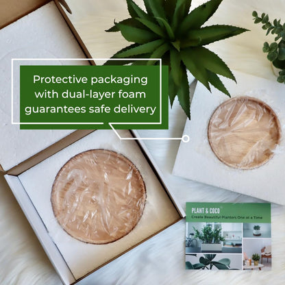 Ceramic Plant Saucer | Plant Trays for Indoors | Drip Tray | Plant Pot Saucers (4.5in + 5.75in, Wooden Grain)