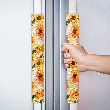 Pardick Refrigerator Door Handle Covers Set of 2 Sunflower Flower Floral Washable Fridge Dishwasher Mocrowave Oven Door Decor Protector Handle Cover Keep Your Kitchen Appliance Clean from Food Stains