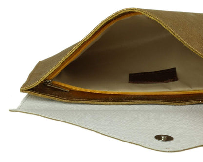 Girly HandBags Womens Italian Suede Leather Envelope Clutch Bag (Metallic Old Gold)