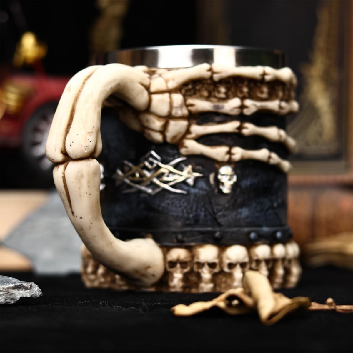 BVSTJIUJI Black Vintage Mug with White Skeleton Hand Design 450ml - Fantasy Style Halloween Party Drinkware for Coffee Tea Hot Beverages