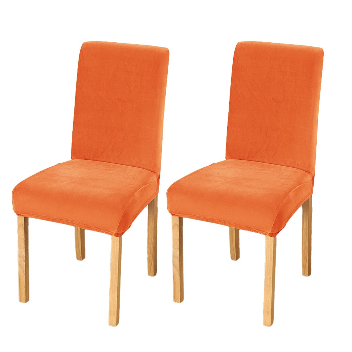 Rakila Velvet Dining Chair Covers Set of 2, Soft Stretch Washable Chair Slipcovers Protector for Home, Restaurant (Orange, 2 Pack)