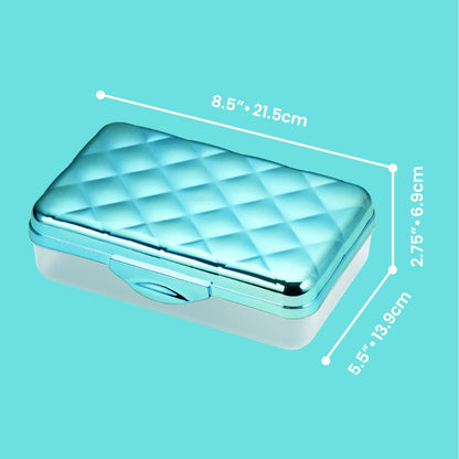 It's Academic Metallic Pencil Case Box, Hard Plastic, Stylish Quilted-Pattern Lid, Blue