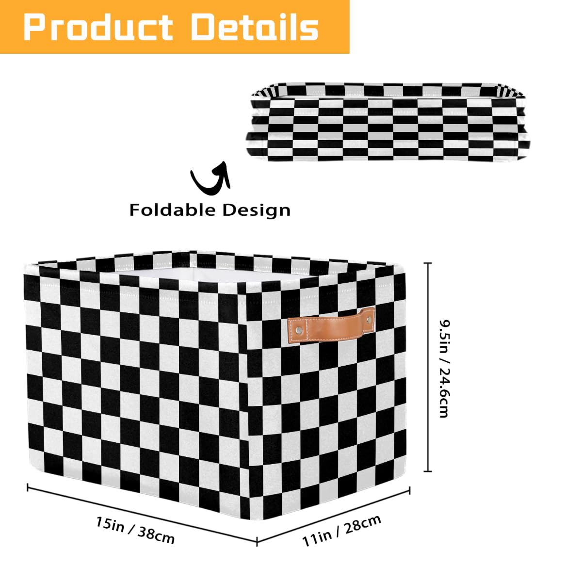 Ackutea Nursery Decor Storage Bins - Checkered Large Collapsible Rectangle Shelf Closet Organizer Baskets for Kids Dirty Clothes, Bedroom,Bathroom,Toy Bin,Gift Basket