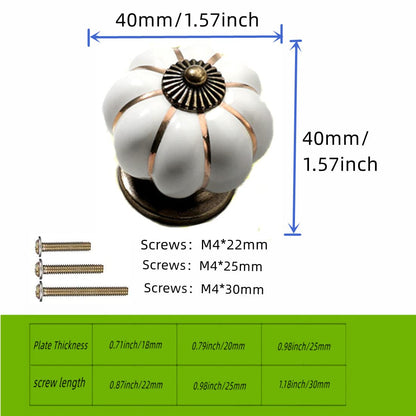 GDQLCNXB 10 Pcs Vintage Ceramic Pumpkin Cabinet Knobs, Kitchen Cabinet Drawers Dresser Cupboard Pull Handles Door Pulls with 3 Kinds of Screws(White)