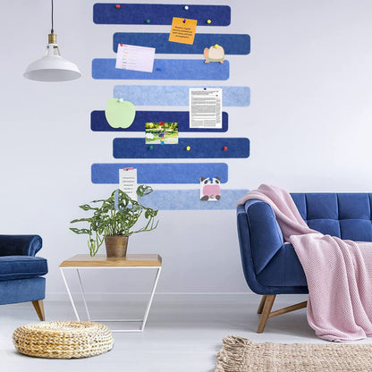 Vuzvuv 8 pcs Bulletin Board Bar Strips with 50 Pushpins & 10 Wooden Clip pins，Self Adhesive Cork Board for Wall，Felt Pin Board for School，Office Decor(Blue)