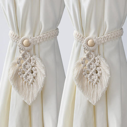 2Pack Curtain Tiebacks Handmade Holdbacks - Farmhouse Curtain Tie Back Holder by Hand-Woven Cotton Rope, Bohemian Home Decor Drapery Holdback
