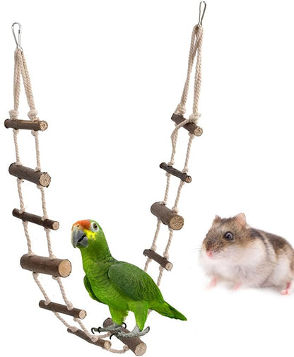 Bird Ladder, 39.4in Wooden Rope Ladder, Hamster Bridge Suitable for Various Small Pets Such as Hamsters Mice Gerbils Parrots and Chinchillas
