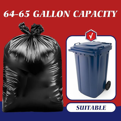 Teivio Large Black Trash Bags 64-65 Gallon 32 Counts Industrial Sturdy Garbage