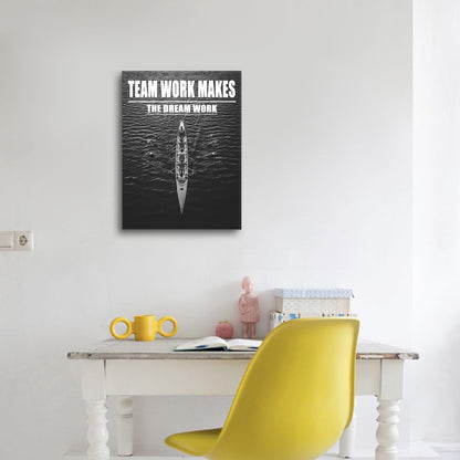 Motivational Canvas Wall Art Team Work Makes the Dream Work Print Poster Successful Entrepreneur Quotes Picture Painting for Office Class Room School Wall Decoration Stretched and Framed [18''Wx24''H]