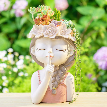 Snowy sunday Girl face planters -Tranquility 2pack Cute Big Succulent Pot with Drainage Hole Tall Lady Head Planter Resin Flower Pot Decorative vase for Indoor/Outdoor Plants Gifts for mom/Aunt/Lover