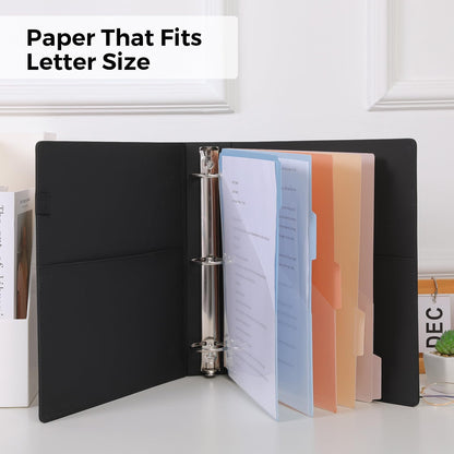SKYDUE 3 Ring Binder with Clipboard, 2 Inch PU Heavy Duty Binder with Notepad & 5 Dividers with 5 Pockets, Labels, Clipboard Folder Great for School Office(Fit Letter Sized Paper)