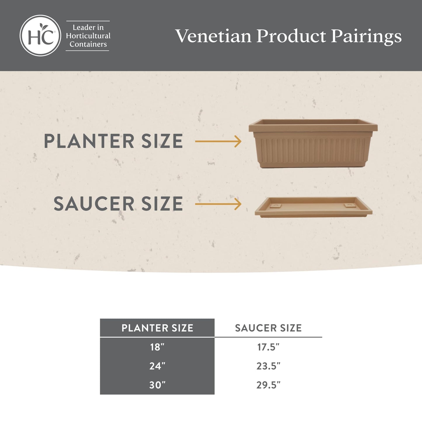 The HC Companies 29.5 Inch Venetian Rectangular Plant Saucer, Lightweight UV-Resistant Plastic Outdoor & Indoor Flower Pot Tray, 2-Pack Plant Pot Trays for Garden & Home Decor, Warm Gray