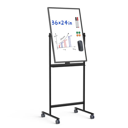 Rolling Whiteboard/w Height Adjustable, Mifuro 24 X 36 Large Portable Dry Erase Board with Stand and Wheels for Office,Classroom &School, Black