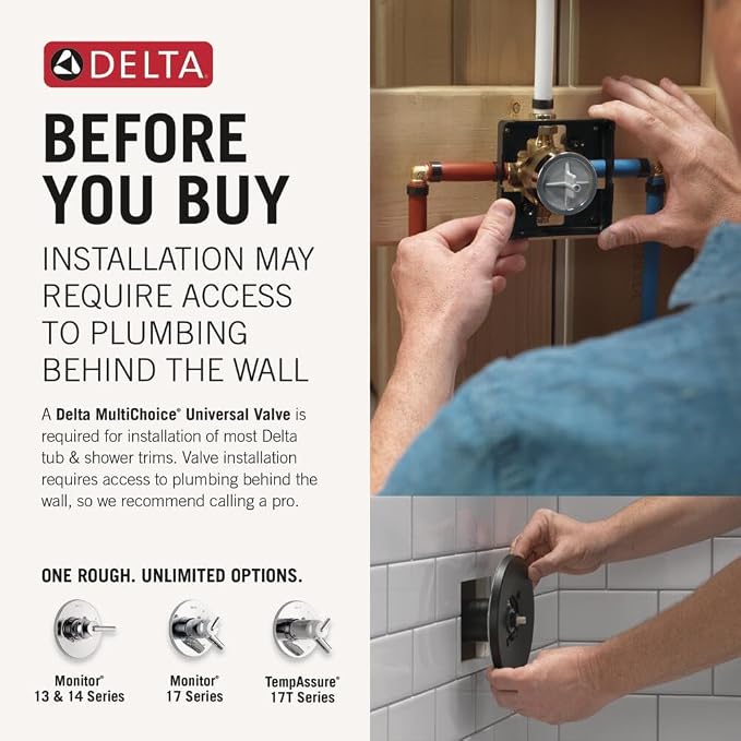 Delta Modern 14 Series Round Rain Shower System Faucet Set, Rainfall Matte Black Shower Head and Handle Set, Valve Trim Kit, 10 Inch, Matte Black T342702-BL (Valve Not Included)