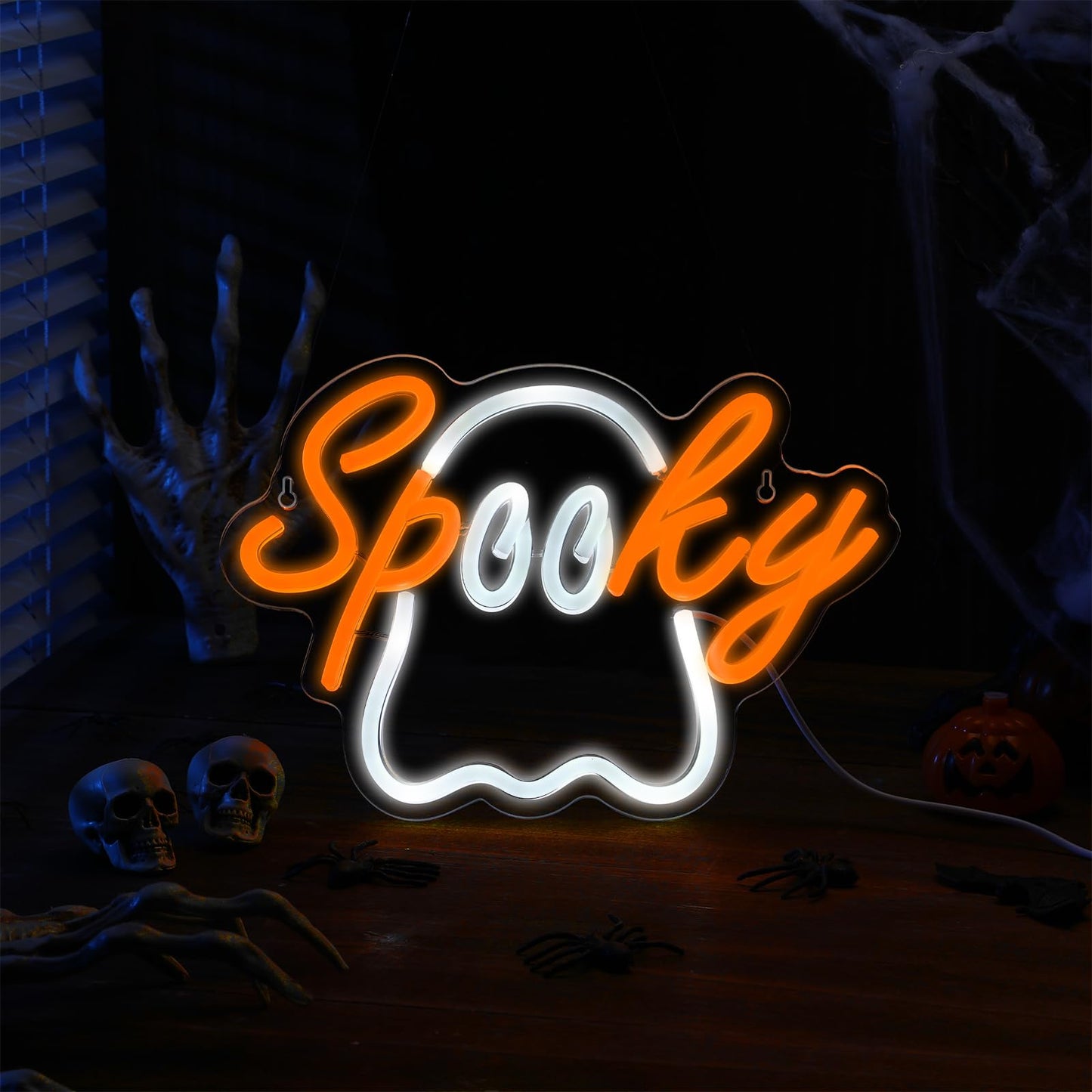Halloween Ghost Neon Sign Acrylic LED Spooky Light Sign Cute Ghost Wall Hanging Neon Widow Door Light for Halloween Party Bedroom Bar Cave Room Decor