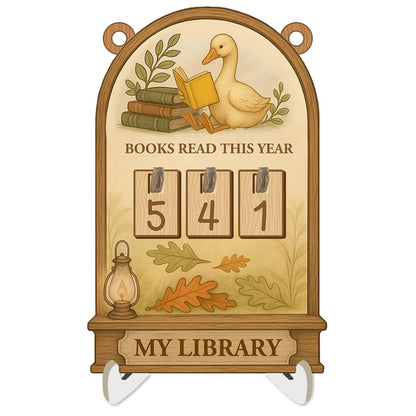 Silly Goose Books Read This Year Counter, Wooden Reading Tracker Sign for Bookshelf Decor, Book Tracker Challenge with 3 Sets of Interchangeable Number Tiles, Unique Book Lover Gifts for Readers