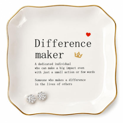 Retirement Gifts for Women - 4"x4" Ceramic Jewelry Dish Tray- Difference Maker Gift Thank You Gift for Woman Coworkers Teacher Employee Appreciation Gifts