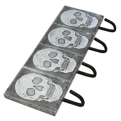 Silver-Tone Skull Wall Hanger | Gothic Wall Décor for Home, Office, Bedroom | Hat, Coat, Scarf, and Jewelry Organizer | Four, Three, Two, or One Hook | Floral Pattern (4" x 14")
