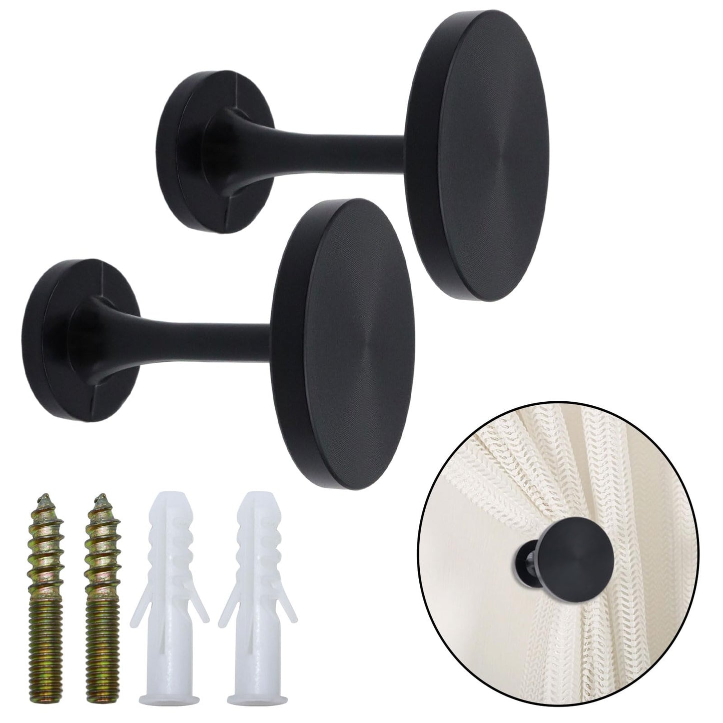 Shonmogar Curtain Tiebacks 2 Pack Curtain Holdbacks Zinc Alloy Curtain Tiebacks Wall Mounted with Screws, Decorative Curtain Holders for Drapes Stylish Black Curtain Tieback Hooks for Home Office