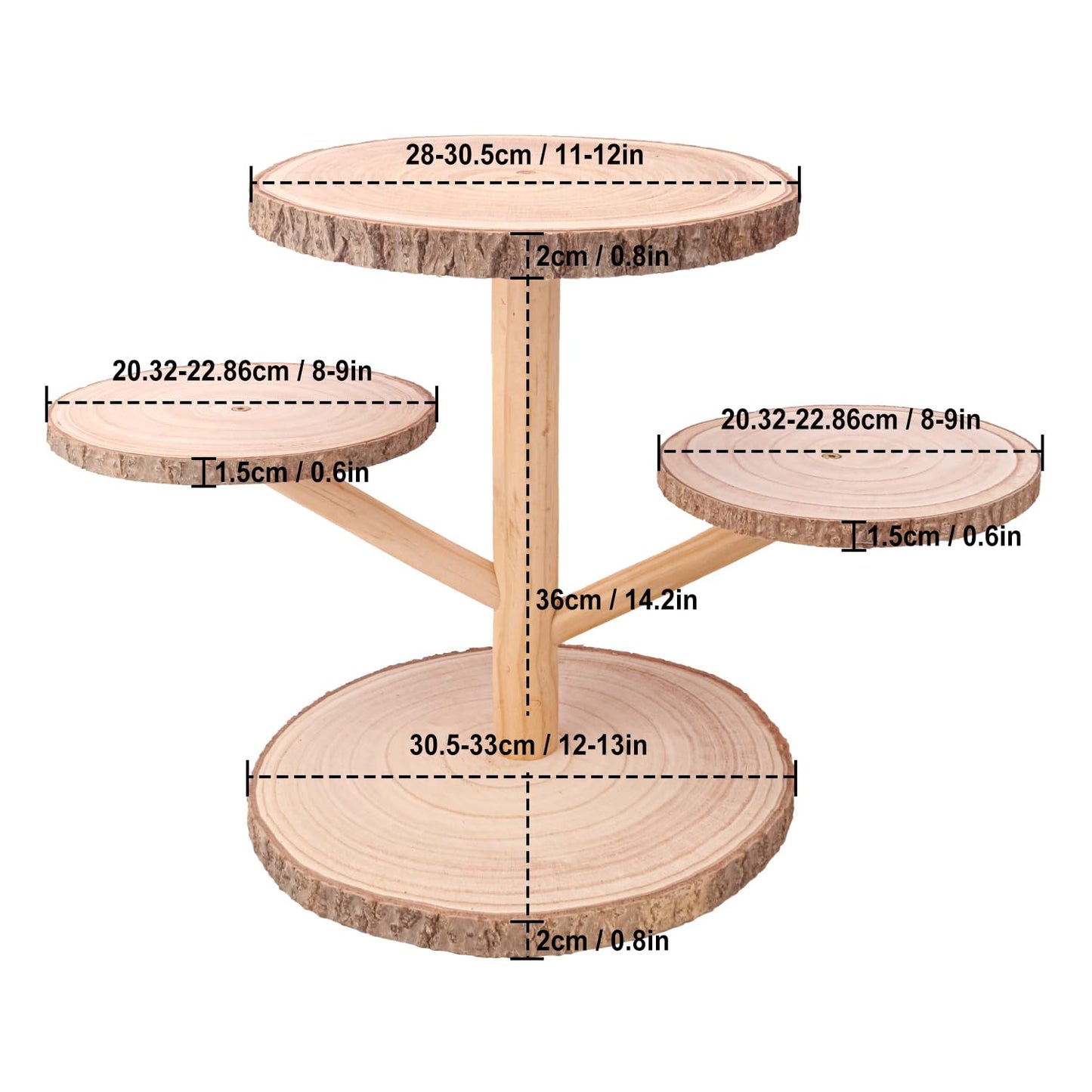 kukmakri 4 Tier Round Wooden Cupcake Stand - Wooden Cupcake Stand/ Holder – Rustic Wood Cupcake Tower Display for Weddings, Birthday Party Decoration, and Dessert Tables