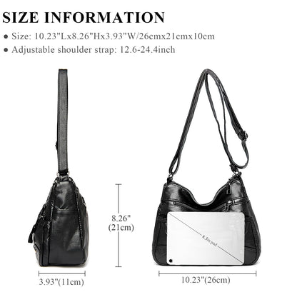 WITERY Small Crossboby Bag for Women - Soft PU Leather Purses Multi-Pocket Shoulder Bag Handbag with Adjustable Strap, Vintage Ladies Medium Roomy Travel Purses Zipper Hobo Totes (Black)