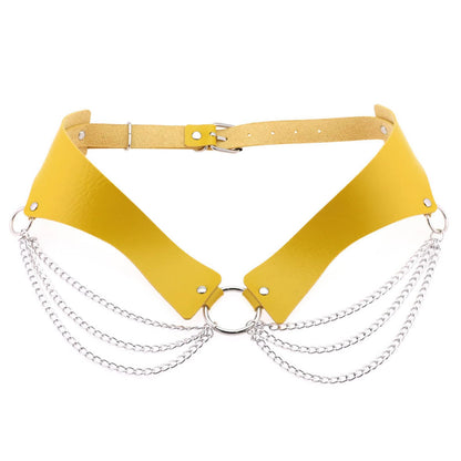 eYLun Women Girls Leather Waist Belt Punk Chain Leather Body Waist Belt Goth Layered Accessories Belt Yellow