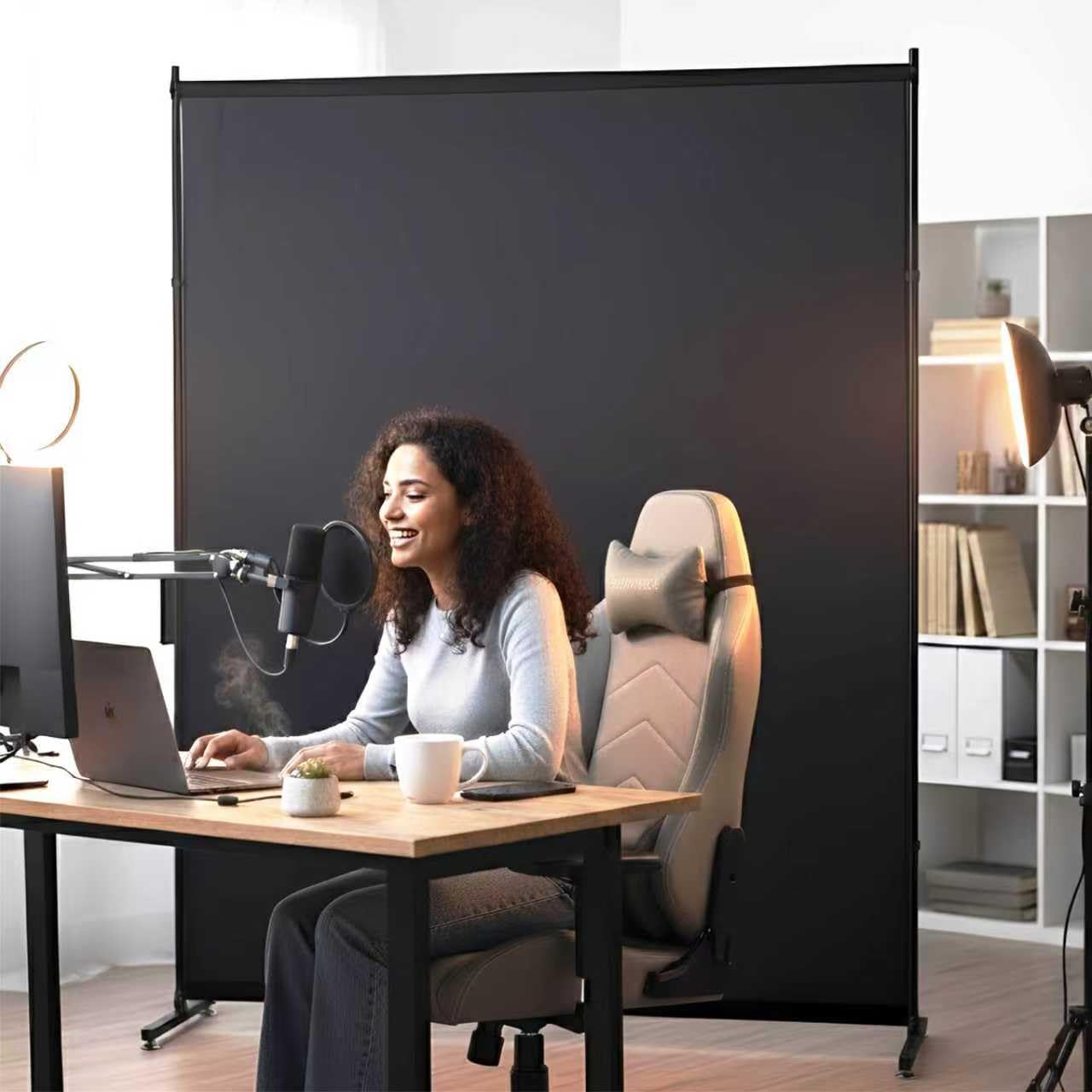Room Divider Single Panel, 5FTX6FT Compact Privacy Screen with Thick Fabric,Temporary Partition Wall for Room Separation, Portable for Studio Apartment, Bedroom,Home Office,Black
