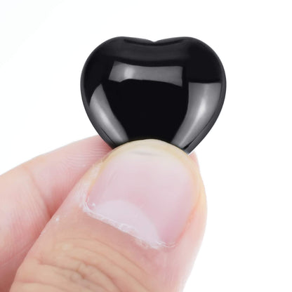 Marrywindix 15 Packs 0.8 Inch Healing Crystal Natural Black Obsidian Heart Love Carved Palm Worry Stone Chakra Reiki Balancing