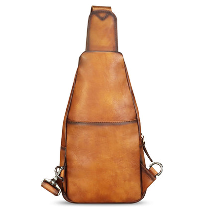 IVTG Genuine Leather Sling Bag for Men Women Crossbody Bag Chest Bag Sling Backpack Purses Hiking Sports Travel Daypack (Brown)