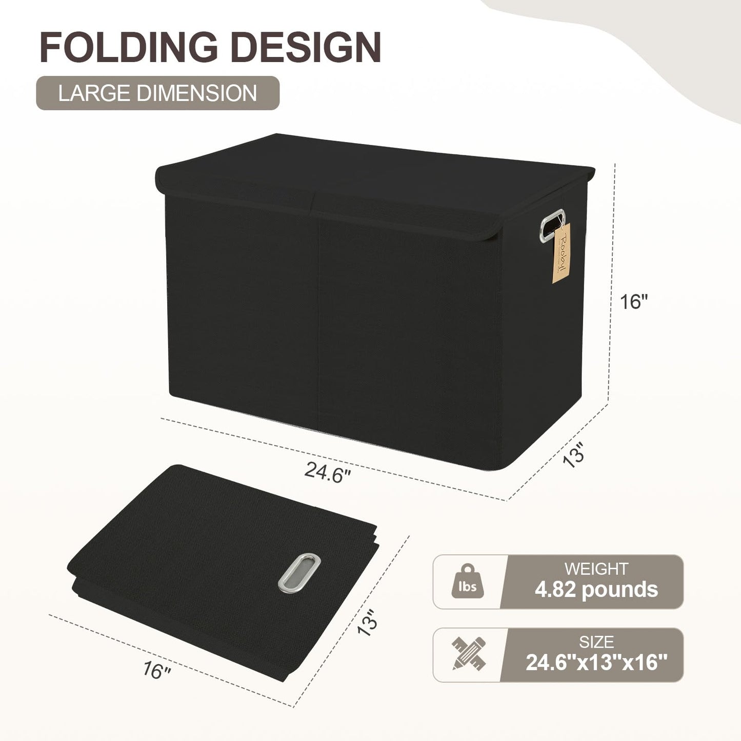 Roobyl Large Toy Storage Box with Lid, Collapsible Toys Storage Organizer Bins with Dividers and Handles, Storage Chest Bin for Kids, Boys, Girls, Nursery 25"x13" x16" (Black)