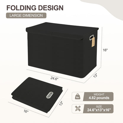 Roobyl Large Toy Storage Box with Lid, Collapsible Toys Storage Organizer Bins with Dividers and Handles, Storage Chest Bin for Kids, Boys, Girls, Nursery 25"x13" x16" (Black)