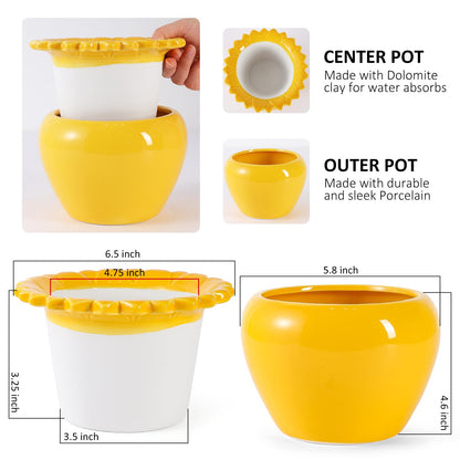 Lovely Ran African Violet Flower Pot Self Watering Plant African Violet Planter Pot Yellow Ceramic Pot Maintenance Plant Seeder Planting 6.5 * 4.6 Inch High Absorption Plant Inner Flower Pot