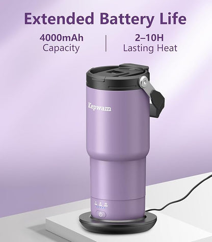 Kepwam Self-Heating Travel Mug 20oz, Temperature-Controlled Coffee Warmer Mug, Smart Travel Coffee Mug Keep Coffee Drinks Hot, Heated Mug Great for Driver Outdoor Fits Car Cup Holders