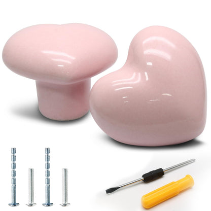 Cionyce 12 Pcs Ceramic Cabinet Knobs, Heart Shaped Adorable Drawer Pulls for Girls Bedroom, Kids Furniture, Kitchen Closet Cupboard Wardrobe Dresser Decorative Hardware (Powder Pink)