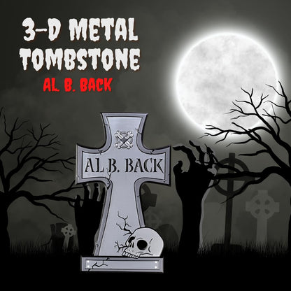 3-D Metal Halloween Ghost XL 17" Tombstone w Stakes -AL B Back- Durable, Rustproof, UV Raised Printing- Upgrade Your Haunted House Mansion Cemetary Lawn Decor- No More Flimsy Foam Graveyards