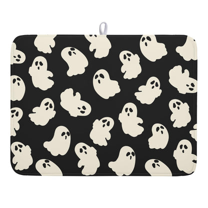 Halloween Ghosts Dish Drying Mat for Kitchen Counter Halloween Cute Ghost Drying Dish Mat 18”x24” Absorbent Microfiber Reversible Kithchen Mats for Countertop Fast Dry Dish Draining Mats for Halloween