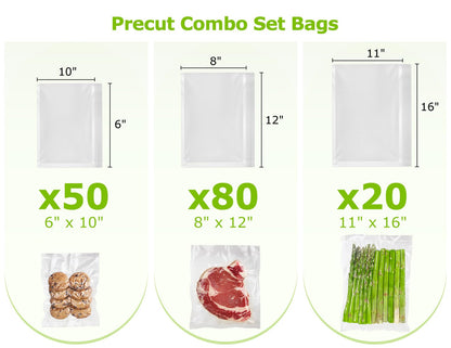Bonsenkitchen Precut Vacuum Sealer Bags 200 Quart 8" x 12", BPA Free, Commercial Grade Textured Food Vacuum Sealer Bag, Thick Embossed Bags for Storage and Sous Vide Cooking VB3208