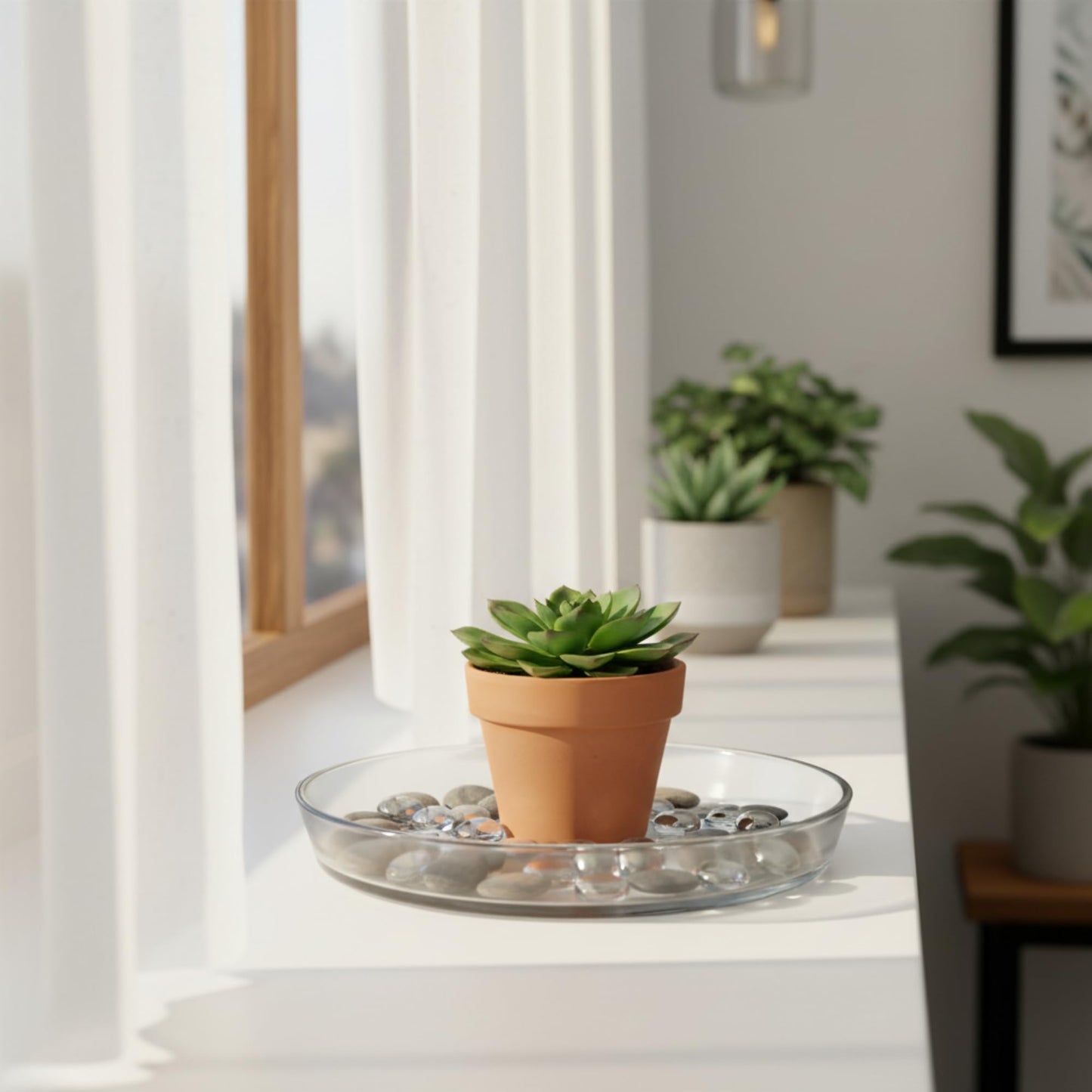 Oakestry 9" Clear Glass Plant Tray Saucer with High Rim, Multi-Purpose Plate for Houseplants, Terrariums, Serving, Centerpieces & DIY Décor