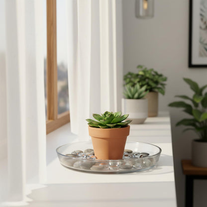 Oakestry 10" Clear Glass Plant Tray Saucer with High Rim, Multi-Use Plate for Houseplants, Terrariums, Serving, Centerpieces & DIY Décor