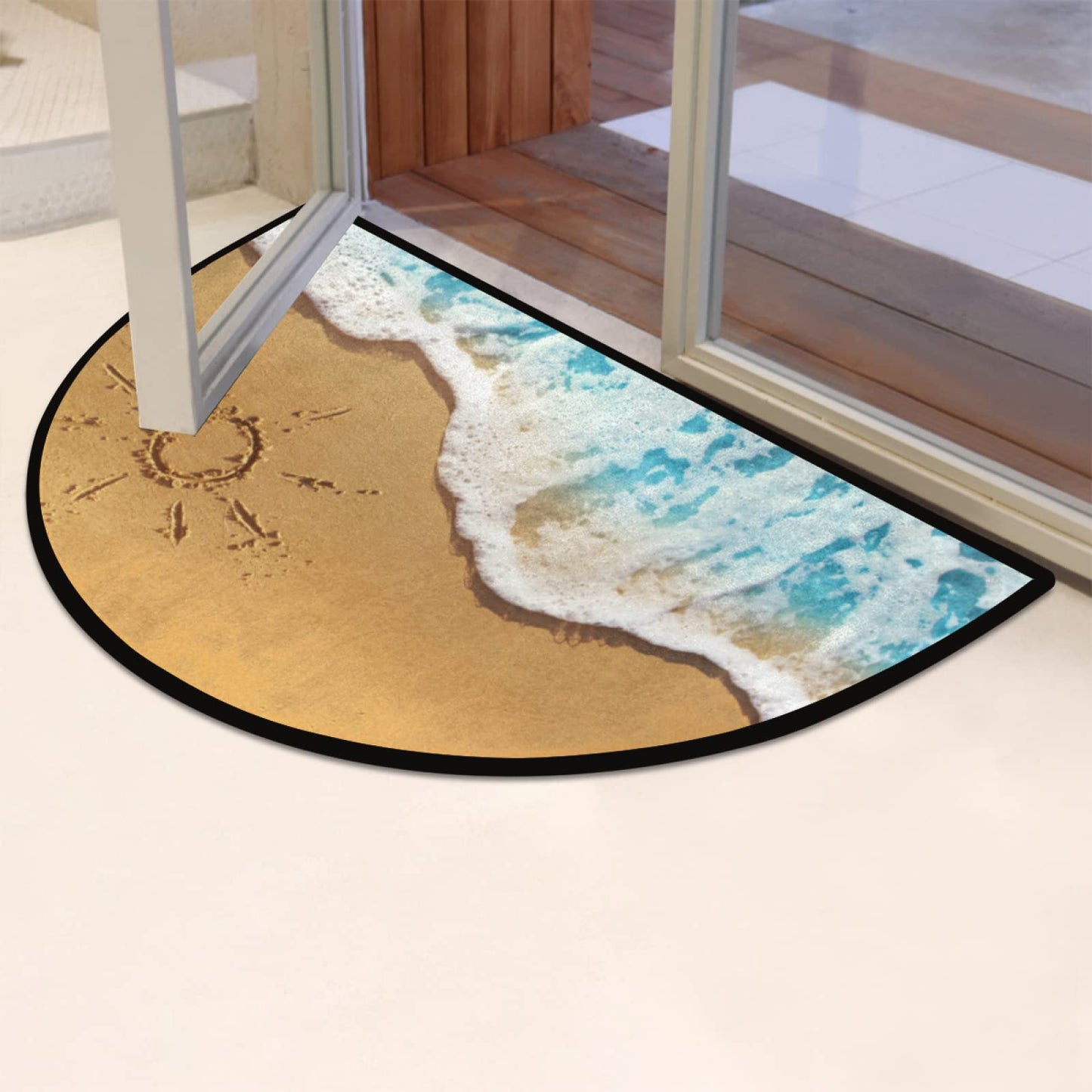 Pardick Ocean Beach Half Round Door Mat Welcome Entrance Mat Bath Bathroom Rug