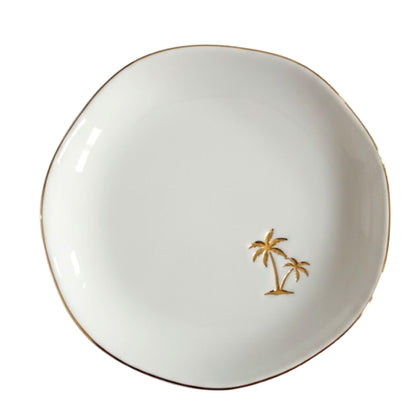 InnoBeta Palm Tree Gifts, Beach Themed Gifts - 4.75" Handcrafted Ceramic Ring Dish with Gold Trim, Decorative Trinket Dish for Rings Earrings