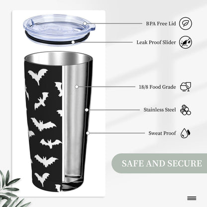 Perinsto Bats Halloween 20oz Travel Tumbler With Lid And Straw, Stainless Steel Tumblers Insulated Coffee Cup Mug Gift For Men Women
