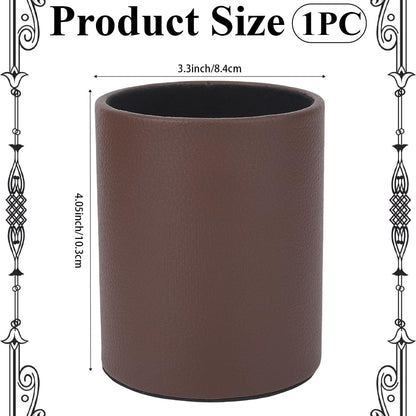 CALFOVERA PU Leather Round Pencil Cup Holder for Desk Multifunctional Stationery Container Luxury Brown Leather Pens Glitter Bling Makeup Brush Stroage Box Case Desktop Organizer for Office