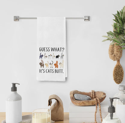 Zeghk Guess What? It's Cat Butt Funny Dish Towel for Kitchen, Cute Tea Hand Towel, Decorative Bathroom Towel, Cat Lovers Gift 16x24 Inch