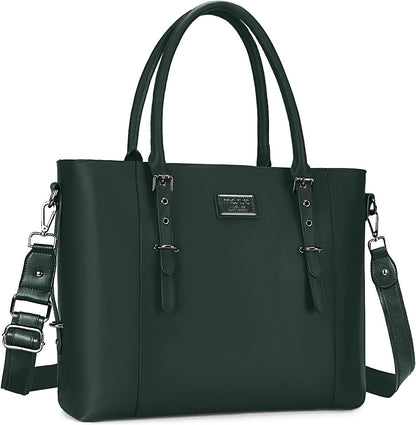 MOSISO PU Leather Laptop Tote Bag for Women, Waterproof Large Capacity Business Work Briefcase Shoulder Laptop Bag