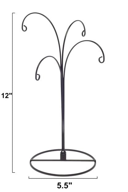 Creative Hobbies 2 Pack of Metal Ornament Display Stands – 12″ Tall with Four Hooks at Varying Heights for Christmas Ornaments and Keepsakes (Black)