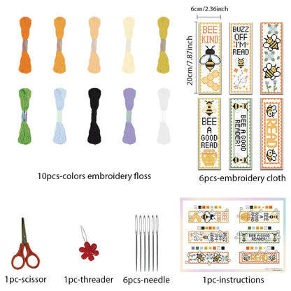 FREEBLOSS 6 Set Cross Stitch Bookmark Kits Insect Pattern Bookmark Cross Stitch Kits with Instructions Punch Needle Embroidery Kit for Beginners, Handmade Bookmarks for Book Lover Reading Day Gift